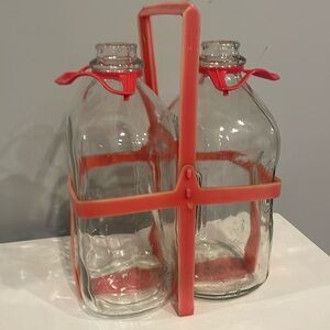 Vintage glass 1/2 gallon milk jars with carry